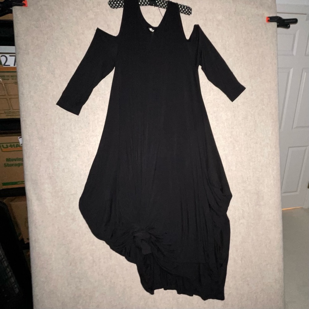 Urim Cold Shoulder Dress Caftan with hidden pockets and Asymmetric Hem,  L